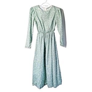 Women Pioneer Prairie Costume Floral Dress ( S ) Embroidered neckline & wrists
